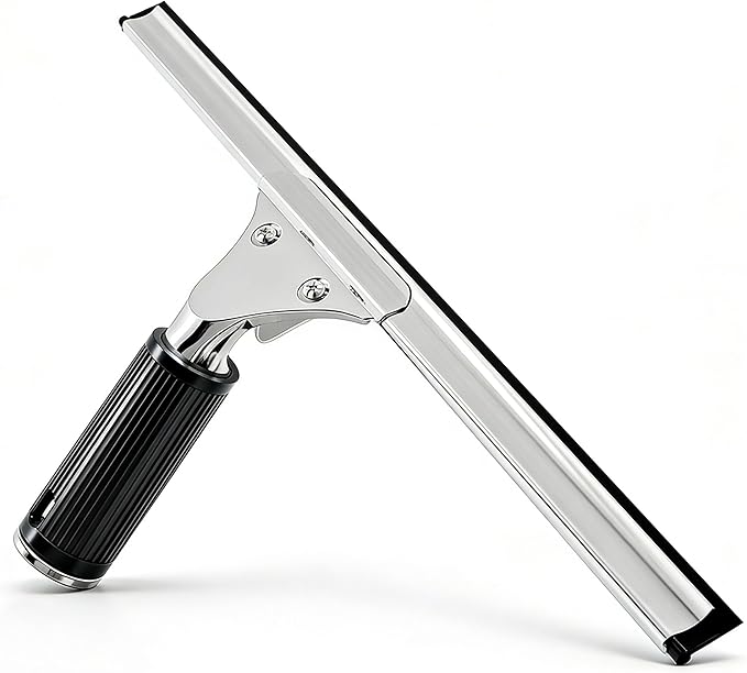 14-Inch Shower Squeegee for Glass Doors, Windows and Mirrors, Stainless Steel Bathroom Water Wiper with Flexible Blade and Ergonomic Handle