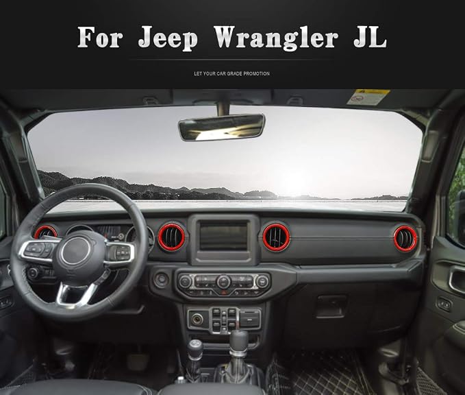 JeCar Interior Trim Kit Dashboard Air Conditioner Vent Ring Interior Accessories Compatible with Jeep Wrangler 2018-2023 JL & 2020-2023 Gladiator JT, Red