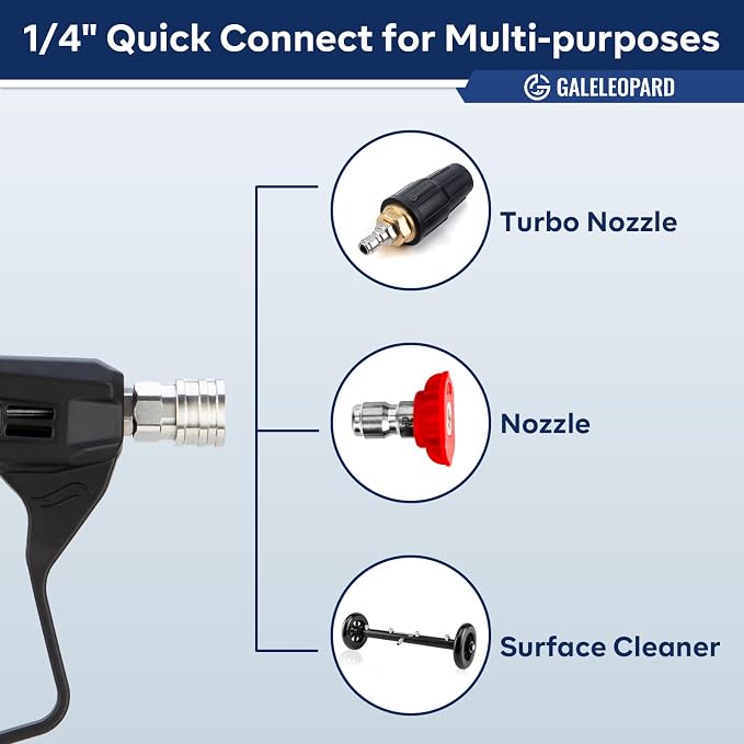 Short Pressure Washer Gun with 1/4" QC,with 5 Spray Nozzle Tips | 4350 PSI High Pressure Washer Gun,3/8'' Male Plug and M22-14/15mm Fittings, Power Washer Gun Compatible with Foam Cannon