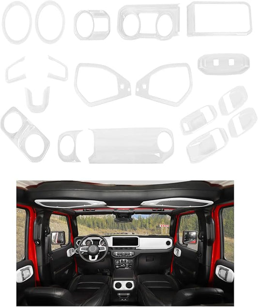21PCS Full Set Interior Trim Kit for 2024-2026+ Jeep Wrangler JL JLU & Jeep Gladiator JT, Dashboard Side Outlet Door Handle Bowl Headlight Switch Roof Reading Light Cover (White)