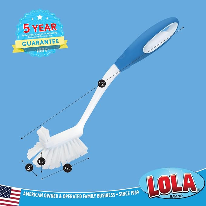 LOLA Pro Utility All Purpose Kitchen Cleaning Brush, 2 Pack, Durable Bristles, Comfort Ergonomic Rubber Non-Slip Grip, Built-in Food Scraper
