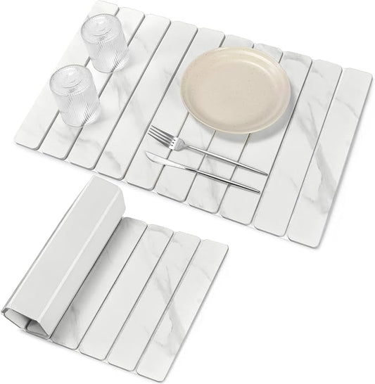 Large Stone Dish Drying Mats for Kitchen Counter, 24"(L)×16"(W) Marble-Pattern Dish Drying Mat, Eco-Friendly Absorbent Diatomaceous Earth Mats for Dishes Bottles Cups, Match Any Countertop