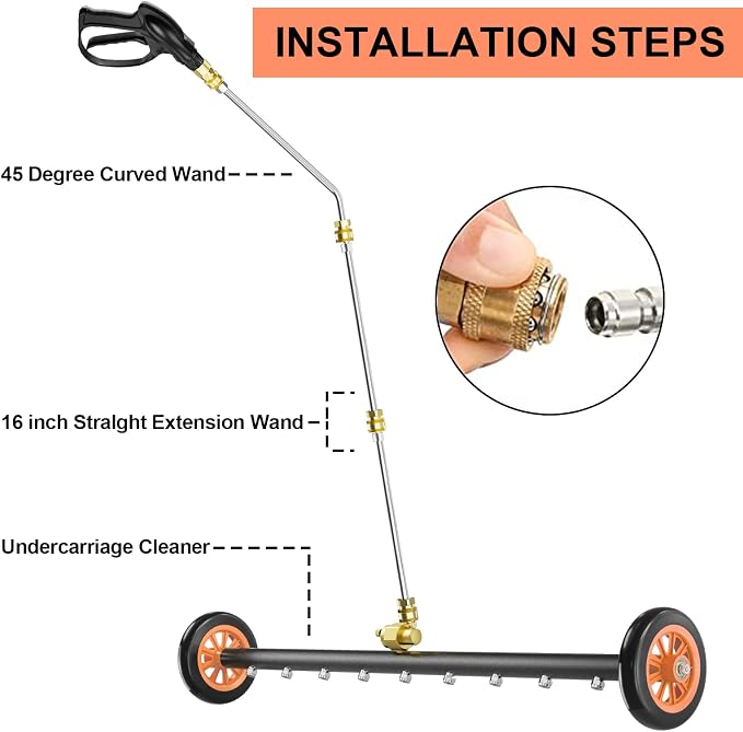 Undercarriage Pressure Washer Attachment 30 inch, Water Broom 4000 PSI | Heliwoo Dual Function Power Washer Surface Cleaner with 9 Nozzles & 3pcs 1/4’’ QC Extension Wand for Chassis Driveway Yard