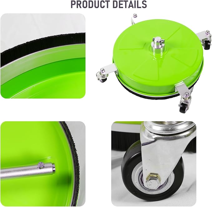 16" Pressure Washer Surface Cleaner with 4 Wheels, Coated Green Stainless Steel Power Washer Surface Cleaner for Driveway Sidewalk Patio, 1/4" Quick Connector 2 Extension Wand, 4000 PSI