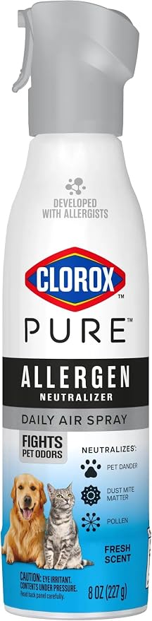 Clorox PURE Allergen Neutralizer Daily Air Spray, Fights Pet Odors, Fresh Scent, 8 Ounces
