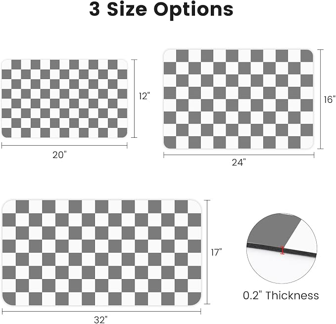 Checkered Dish Mat for Kitchen Coffee Station, 16" x 24" Grey | Quick Drying & Absorbent Mat for Coffee Bar Espresso Machine Countertops Accessories