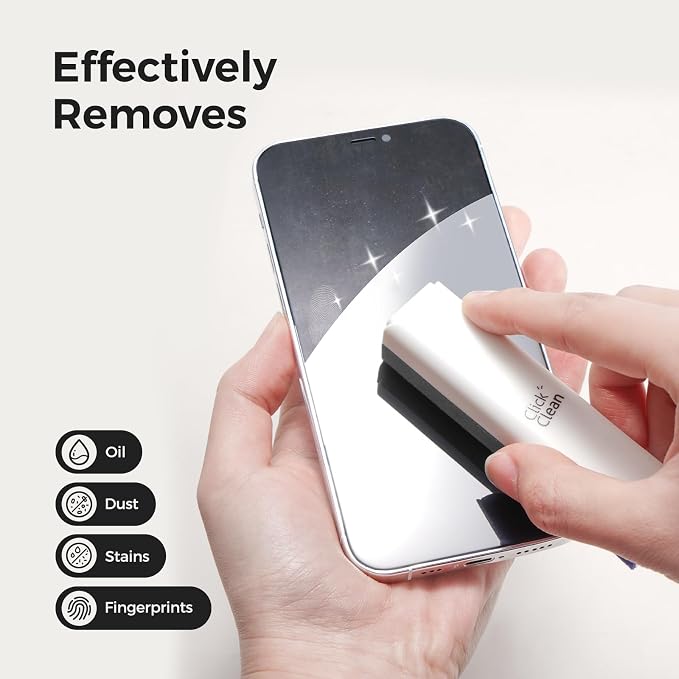 CLICK CLEAN Screen Cleaner Spray with Phone Stand Case & Microfiber | 2-in-1 Cleaner & Phone Stand, Streak-Free Cleaning, Gentle Formula, For Phone Laptop Tablet Screens, Grey & Dark Blue, 0.5oz