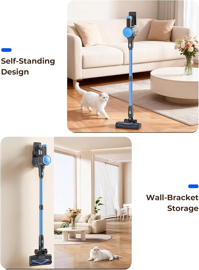 UML0 N8 Cordless Vacuum Cleaner,Lightweight Stick Vacuum with Powerful Suction,2200mAh Battery,40 Mins Runtime,Self-Standing, Rechargeable Vacuum Cleaners for Home Hardwood Floor Carpet Pet Hair