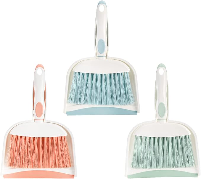 Frcctre 3 Pack Small Dustpan and Brush Set, Multipurpose Plastic Small Hand Whisk Broom and Dustpan Set Cleaning Sweep Tools for Desk Car Keyboard Countertop Home Kitchen