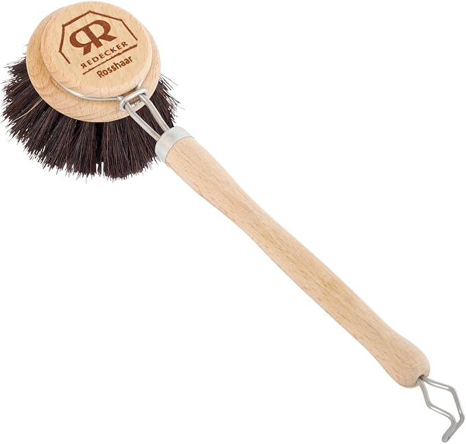 Redecker Dish Brush, Horsehair Bristles, 2 Inch Round, Single – Wooden Dish Brush for Glassware & Everyday Dishwashing, Made in Germany