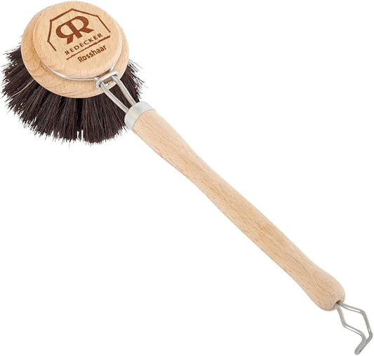 Redecker Dish Brush, Horsehair Bristles, 2 Inch Round, Single – Wooden Dish Brush for Glassware & Everyday Dishwashing, Made in Germany