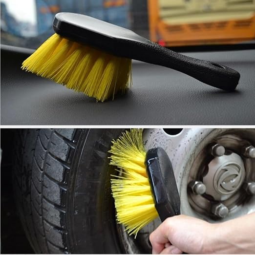 8" Utility Scrub Brush, Plastic Handle, Nylon Bristles, Heavy Duty Cleaning Brush for Outdoor, Wheels and Tire