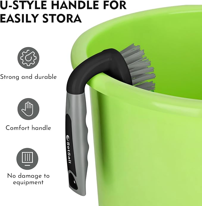 SetSail Scrub Brush, Stiff Bristle Cleaning Scrubber, 4 Pack(Black Grey) | Durable Bristles Ergonomic Non-Slip Tpr Grip. U-Style Hanging Loop for Storage. Use for Shower, Tub, Tile, Kitchen, Carpet.