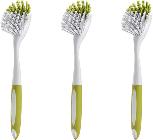 Dish Brush with Handle, Stiff Bristles Dish Scrubber for Pots, Pans & Sink Cleaning, 3 Pack