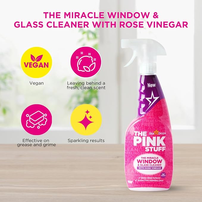 The Pink Stuff Stardrops Miracle Window and Glass Cleaner with Rose Vinegar Spray 750ml 20759