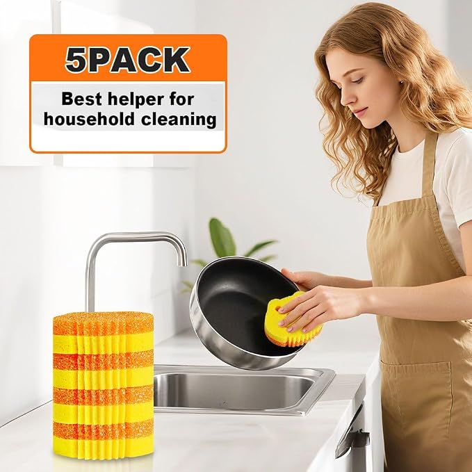 5 Pack Scrub Sponge, Dual-Sided Temperature Controlled Kitchen Sponge