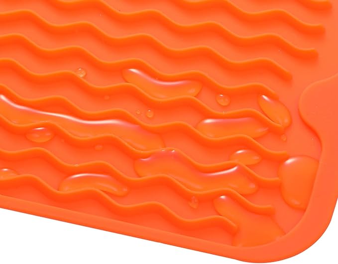 MicoYang Silicone Dish Drying Mat for Multiple Usage,Easy clean,Eco-friendly,Heat-resistant Silicone Mat for Kitchen Counter or Sink,Refrigerator or Drawer Liner Orange S 12 inches x 6 inches
