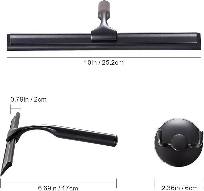 Ettori Shower Squeegee for Glass Doors, Squeegee for Shower Glass Door, Window and Car Glass, Mirrors - All-Purpose Stainless Steel Squeegee, 10 Inches and Black