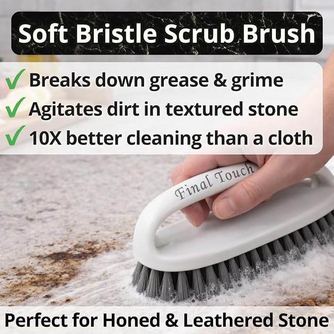 Final Touch AllStone Countertop Cleaner – Plant-Based Stone Safe Cleaning Spray with Scrub Brush – Daily Use Cleaner for Granite, Quartz, Marble, Kitchen Counters – Streak-Free Detail Clean