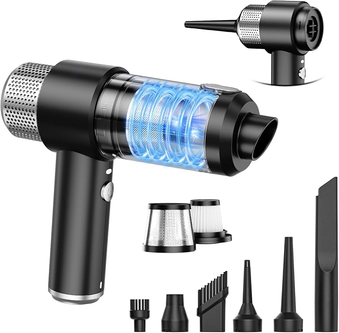 KMM Handheld Car Vacuum Cleaner, Hand Held Vacuum Cleaner & Air Duster | 16000PA Strong Suction, 120W High Power, Portable & Rechargeable, LED Light, Multi-Nozzles for Home, Car, Office, Pet