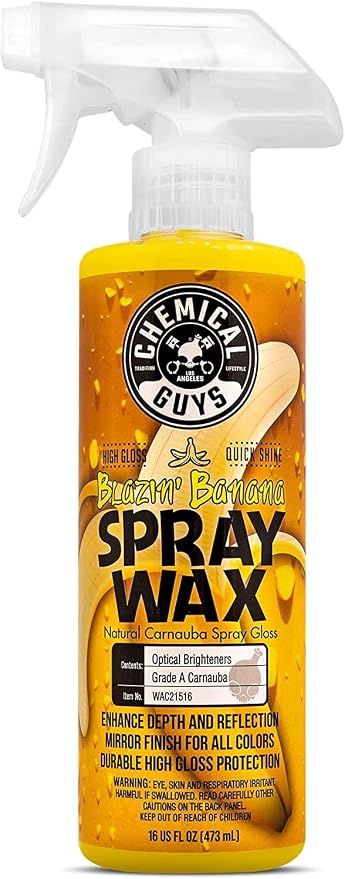 Chemical Guys, Blazin' Banana Carnauba Spray Wax, High Gloss Shine, 16 oz | Carnauba spray wax adds deep gloss and a slick layer on clean paint, glass and chrome, sweet banana scent