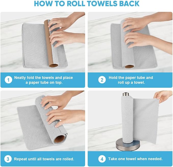 AIDEA Microfiber Cleaning Cloth 330 Sheets 6 Roll, Cleaning Rags 11×9" | Reusable Paper Towels, Shop Towels, Shop Rags, Cleaning Towels for Automotive, Workshops, House, Cleaning Supplies, Grey