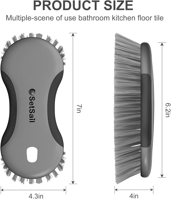 SetSail Multi-Purpose Scrub Brush of 2 Pack, Black Grey | Stiff Bristles Cleaning Brush with Non-Slip Grip Heavy Duty Scrub Brushes for Cleaning Bathroom Kitchen Tile Bathtub Sink
