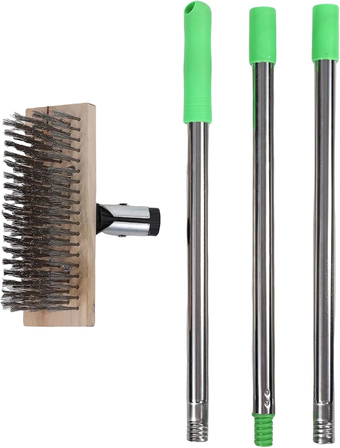 Fafeicy Stainless Steel Floor Scrubber, Adjustable Deck Brush for Heavy Duty Cleaning with 120CM Long Handle for Outdoor and Indoor Use