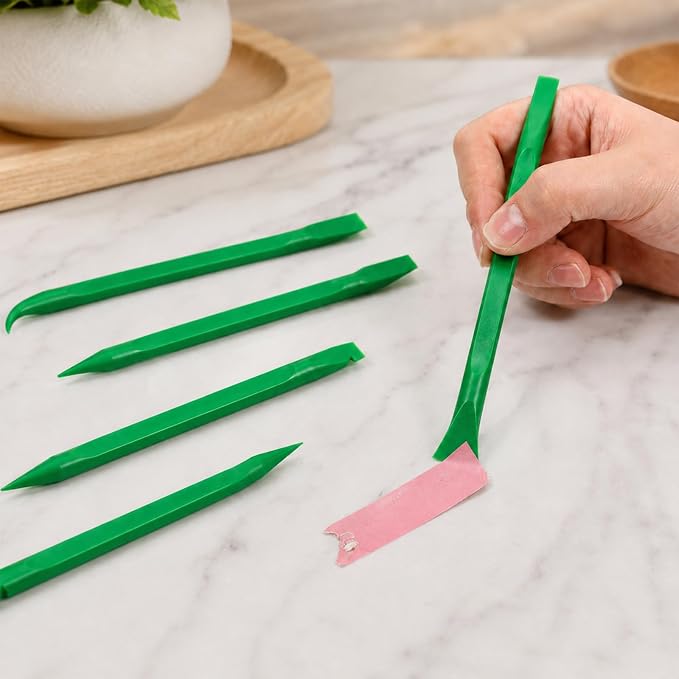 Crevice Cleaning Tool, 9 PCS Carbon Fiber Plastic Scraper Tool Set for Car Detailing | Non-Scratch Multi-Purpose Scraper for Small Narrow Spaces, Gaps, Label Sticker Remover and Detail Cleaning - Green