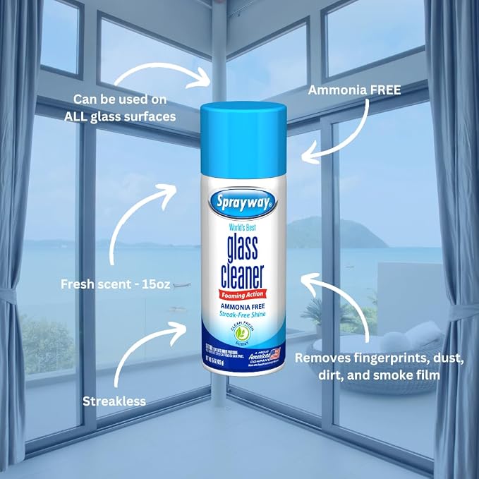 Sprayway Ammonia-Free Glass Cleaner, Foaming Action - Streakless Shine, 15 Ounce (Pack of 1)