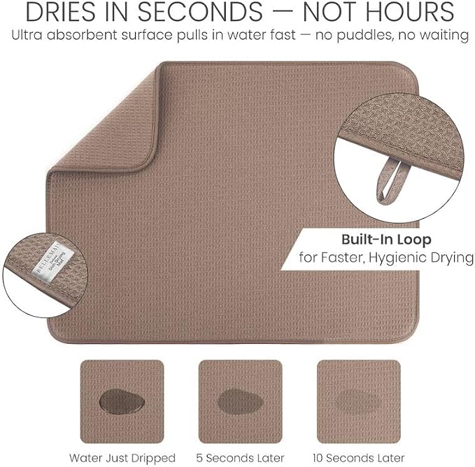 Bellemain XL Dish Mat 24" x 17" ( LARGEST MAT ) Microfiber Dish Drying Mat , Super absorbent ( Mocha )