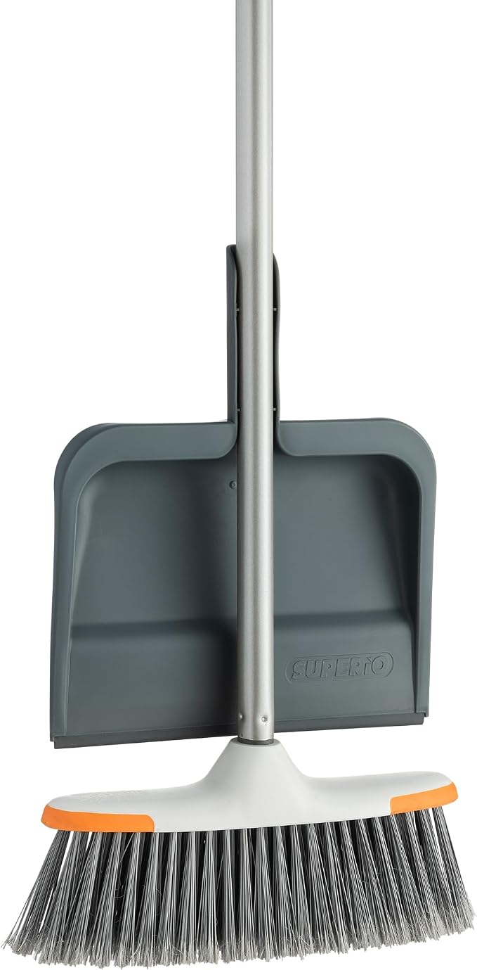 Superio Clip-On Dustpan with Rubber Lip - 10-inch Wide Durable Plastic Dust Pan with Comfort Grip Handle, Grey, 3-Pack