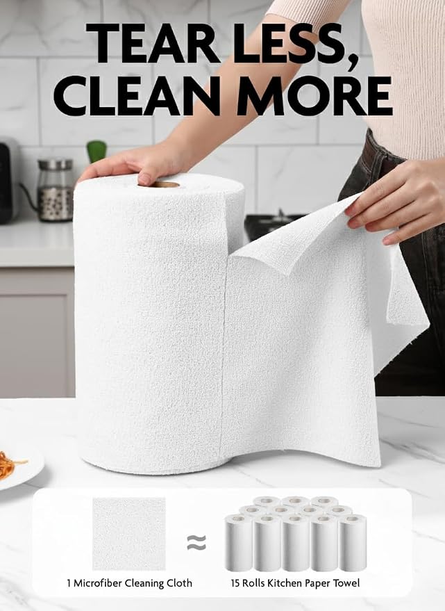 Fantasticlean Microfiber Cleaning Cloth Rolls -150 Sheets (White, Dimgrey) | 12'' by 12'', Super Absorbent, Lint-free, Tear-away Microfiber Towel Roll, for All-Purpose Cleaning