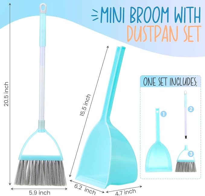 Roshtia 2 Pcs Mini Broom with Dustpan for Kids Broom and Dustpan Set Toddler Cleaning Set Boys Girls Small Cleaning for Kitchen Bathroom Pet (Blue,Red)