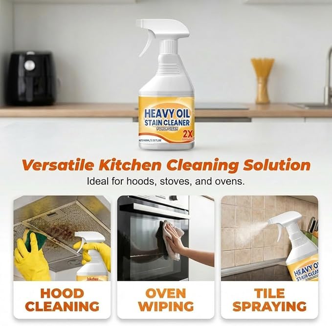 Kitchen Heavy Oil Cleaner, Heavy Duty Stove Top Cleaner & Oven Cleaner - Bio-Enzyme Degreaser for Range Hood Stove & Oven, Lemon Scent (2pcs 100ML)