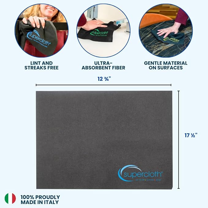 Supercloth® Premium Microfiber Cleaning Cloth for All-Purpose, Lasts Over 5 YEARS, Glasses Cleaning Cloth, Microfiber Cleaning Cloth for Cars, Magic Reusable Cloth Streak-Free 100% Made in Italy (6pk)