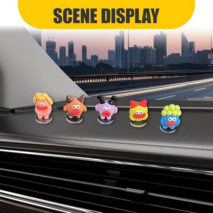 5PCS Cute Mini Sausage Mouth Car Dashboard Decorations, Resin Cartoon Figurine Set for Rear View Mirror & Center Console Ornaments, Funny Car Interior Accessories for Home Office Desk (Thick Lips)