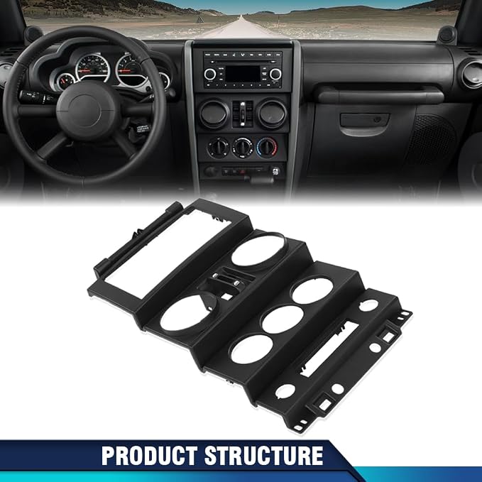 PIT66 Center Dash Bezel Trim Fit Jeep Wrangler 2007-2010 4 Door | Dashboard Cover Panel Fit Jeep Wrangler JK 2007-2010, Instrument Panel Bezel Replacement, Fits 4 Door Only