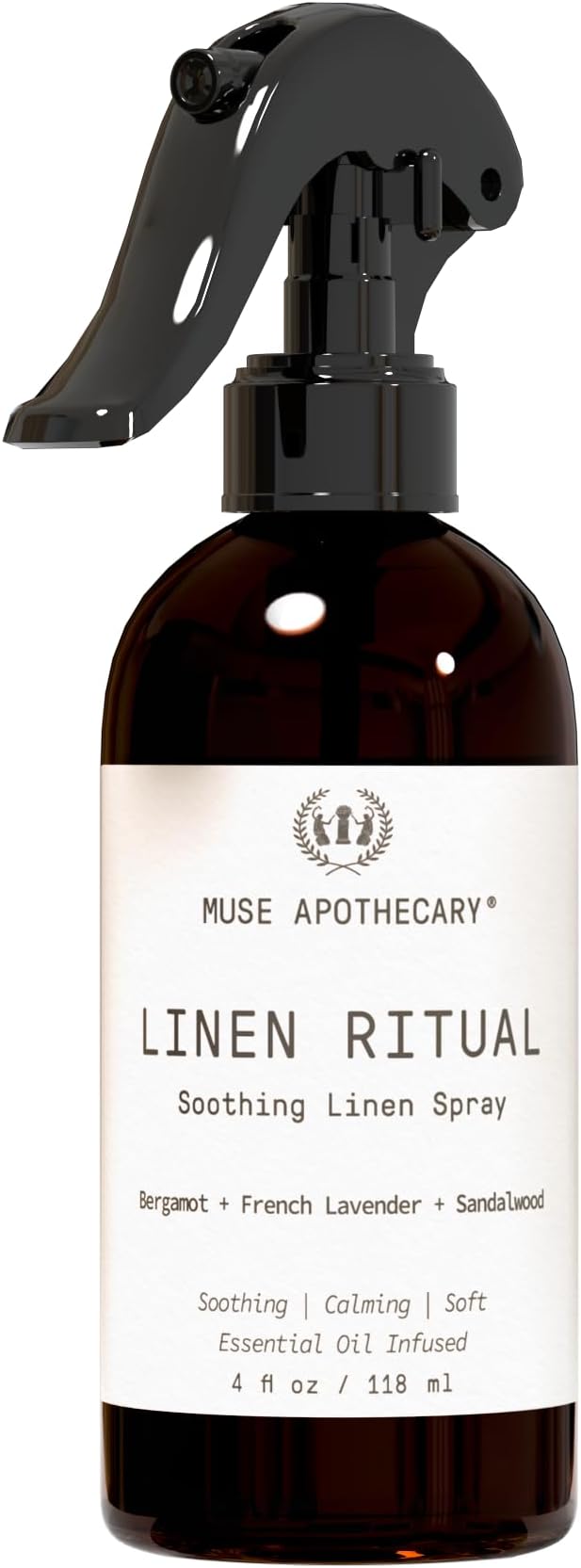 Muse Apothecary Linen Ritual - Aromatic, Soothing, and Relaxing Linen Mist, Laundry and Fabric Spray - Infused with Aromatherapy Essential Oils - 4 oz, Bergamot + French Lavender + Sandalwood