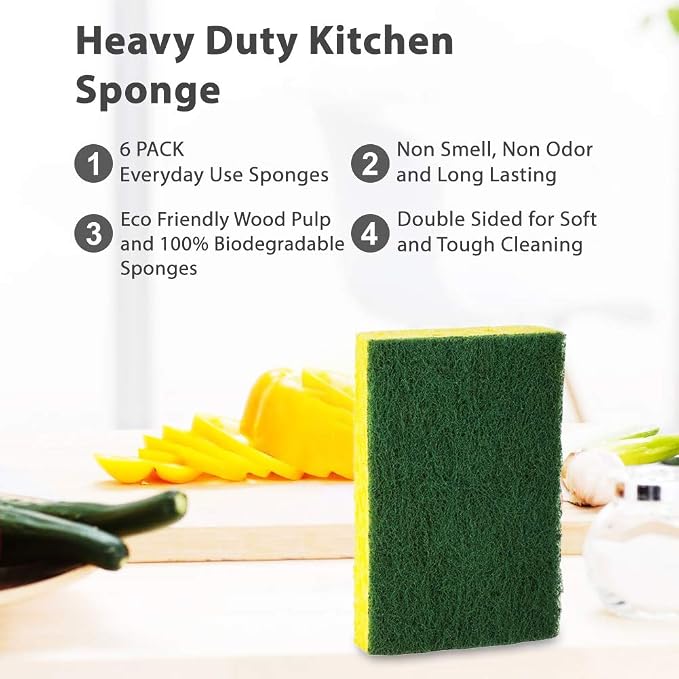 SCRUBIT Heavy Duty Scrub Sponge - Made from Tough Cellulose - Eco Friendly - Lasts for Months of Heavy Duty Kitchen Cleaning (12 Pack)