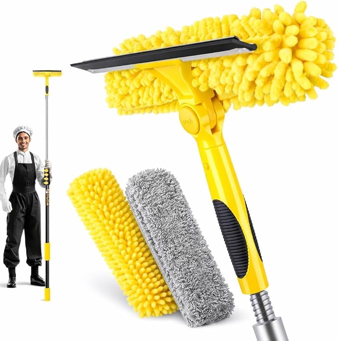 36 Feet High Reach Squeegee Window Cleaner Kit with 5-30Ft Extension Pole | 2 in 1 Window Cleaning Tool w/ 8-Stage Telescopic Pole &Rotatable Head,Window Washing Equipment for Solar Panel,RV,Car Glass