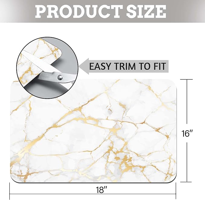 MCALK Marble White Dish Drying Mat for Kitchen Counter, Gold Dish Drying Pad with Anti-Slip Rubber Base, Absorbent Kitchen Sink Mat with Modern Art Decor (1 pc 18" x 16")