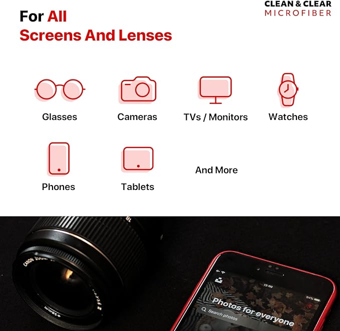 Clean & Clear Microfiber Cleaning Cloth, Extra Large [10 Pack] Ultra Premium Microfiber Cleaning Cloth - Microfiber Cloth for Camera Lens, Glasses, Screens, and All Lens.