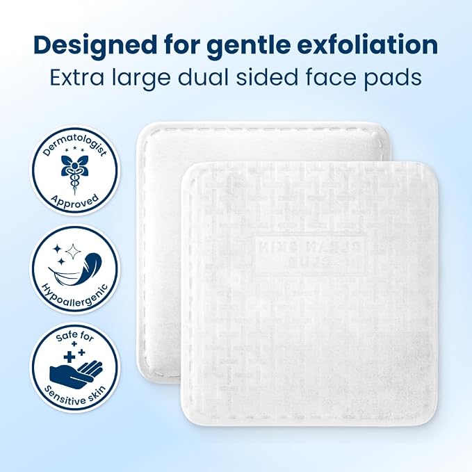 Clean Skin Club Clean² Pads 2.0 [NEW & Improved Edges] Guaranteed Not to Shed & Tear, Unique Triple Layers, Textured Side & Ultra Soft Side, Organic Disposable Cotton, Pair with Makeup Remover 2 Pack