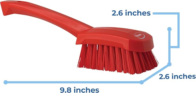 Vikan - 41924 Heavy Duty Sweep Hand Brush, Short-Handled Cleaning Brush and Scrubber, Polypropylene, Polyester Stiff Bristle, 10 Inch, Red