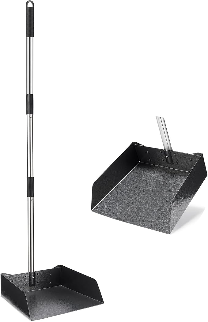Dust Pan with Long Handle - 39”Heavy Duty Metal Dustpan | Standing Dustpan | Stand Up Dustpan with 3pcs Adjustable Handle,Stainless Steel Dust Pan for Home,Outdoor,Office,No Tool-Snap&Lock in 3 Seconds