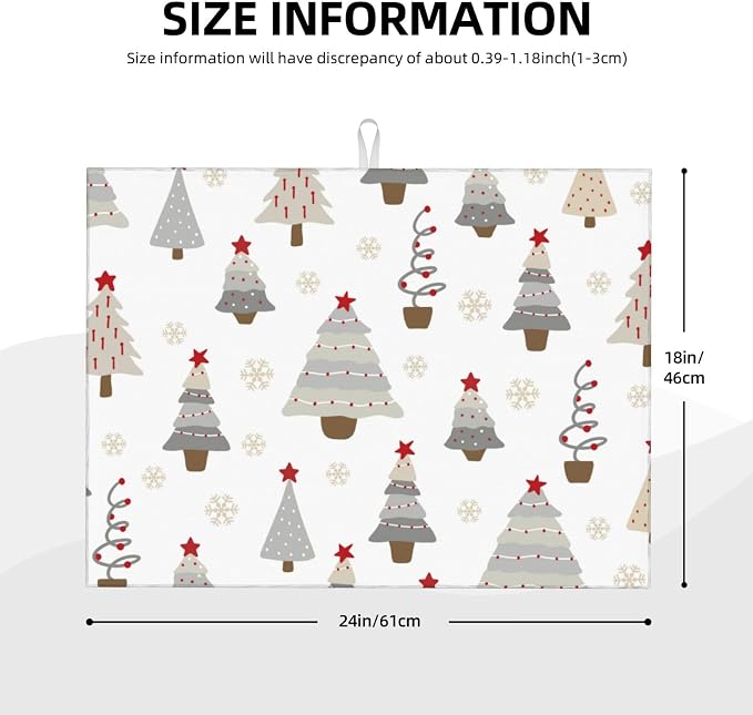 Absorbent Dish Drying Mat For Kitchen Counter, Christmas Tree Microfiber Dish Drying Pad 18x24 Inch, Kitchen Gadgets For Easy Clean Multi-Use