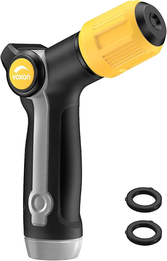 VOXON Garden Hose Nozzle with High Pressure Jet, 100% Heavy Duty Metal | Zinc Alloy & TPR Rubber, With Thumb Flow Control, Adjustable Spray Patterns for Garden Watering, Car Washing, Yellow Black
