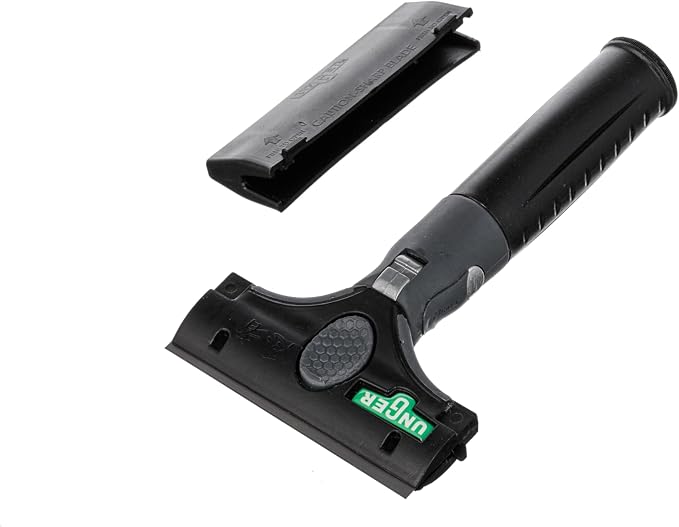 UNGER Commercial ErgoTec Ninja 4" Glass Window Scraper EN100 | Anti-slip handle; Adjustable Angle for Efficient Window Cleaning; hand or telescopic pole cleaning; Safety Cap