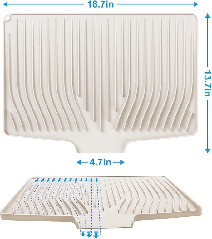 Silicone Dish Drying Mat for Kitchen Countertops and Sinks,19 x13.7 Inch Non Slip Heat Resistant Mat with Built In Drainage System,For Refrigerator and Drawer Liners (Creamy-white, 19 x13.7 Inch)